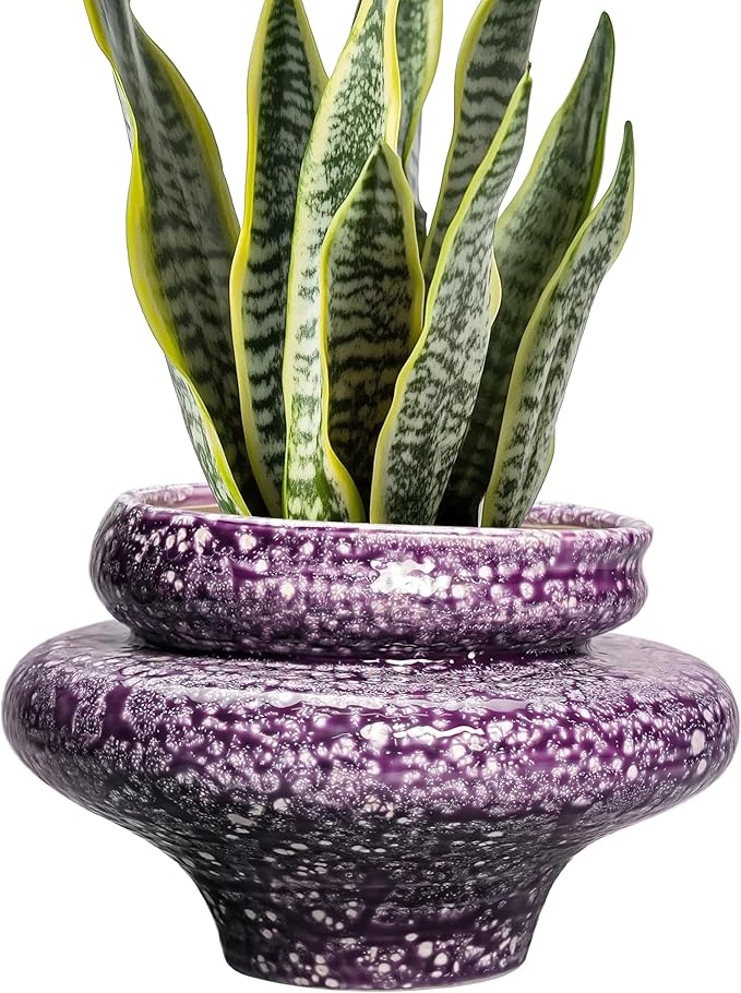 Ceramic Planters - 11 Inch Ceramic Pots for Plants with Drainage Hole, Decorative Planters for Indoor Outdoor, Unique Flower Pots, Garden Office House Decor, Gifts for Plants Lover, Purple
