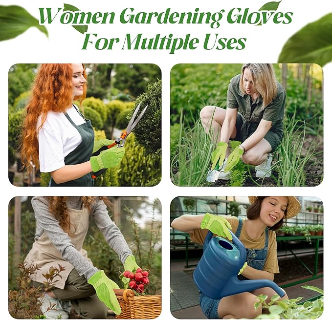 HANDLANDY Work Gloves for Women, Breathable Leather Gardening Glove for Yard Maintenance, Hand Protection with Touch Screen