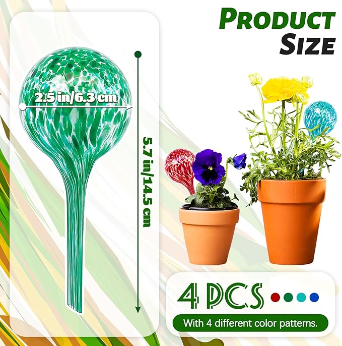 Bvrbaory Plant Watering Globes,Colorful Hand-Blown Glass Watering Bulbs,Small Self Watering Globes Inserts for Indoor & Outdoor Plants,Support Plant Health,Plant Watering Devices(4 Pcs)