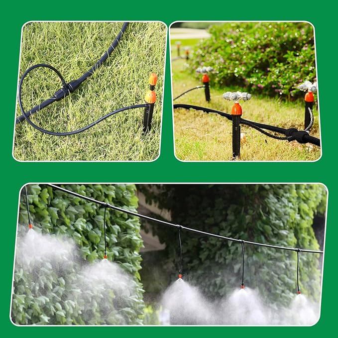 50FT 1/2" Inch Drip Irrigation Tubing Set Include Switch Valves Tees Couplings Barbed End Plugs Faucet Adapters Suitable for Home Vegetable Garden Patio Lawn Flower Bed Agricultural Irrigation