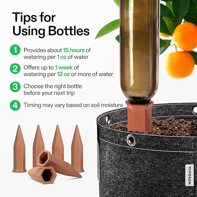 VIVOSUN 12-Pack Self-Watering Spikes, Hexagonal Terracotta Watering Stakes, Auto-Water Device, Planter Insert for Indoor & Outdoor Potted Plants