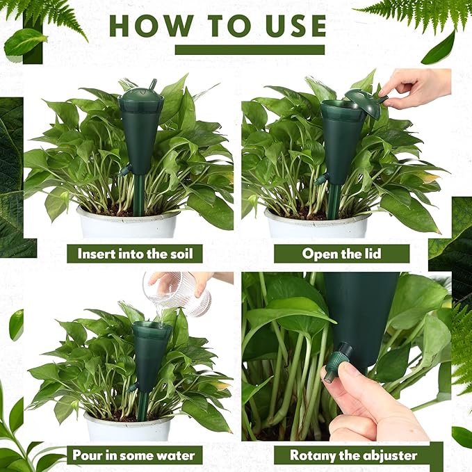 Baderke 8 Pcs Plant Self Watering Spikes Devices Automatic Plant Watering Globe Self Watering Planter Insert Stakes for Indoor Outdoor Garden Houseplant(Green)