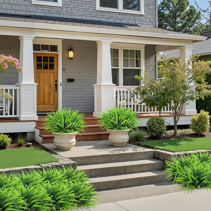Ouddy Decor 20 Pcs Fake Outdoor Plants Artificial Grass Greenery Stems Faux Plastic Plants UV Resistant for Spring Summer Indoor Outside Garden Hanging Planter Porch Window Box Home Decor, Green
