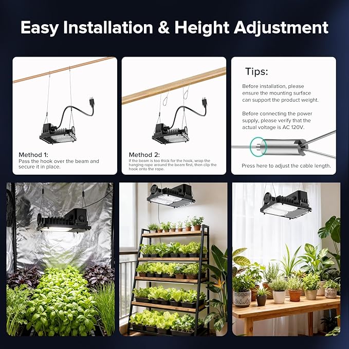 SANSI Grow Lights for Indoor Plants, 70W Full Spectrum Plant Lights for Indoor Growing, High PPFD IP65 Dimmable LED Growing Lamp for Seed Starting, Grow Tent Light 2x2 Auto On/Off Timer Remote Control