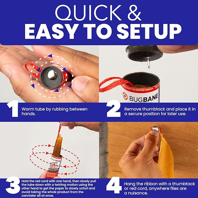 Fly Strips Indoor Sticky Hanging 10pk with Pins. Non Toxic Outdoor Fly Trap Indoor for Home. Flies Tape Paper Trap Ribbon Roll for House Gnat Fruit and Housefly. Bug Catchers for Inside Home Flypaper.