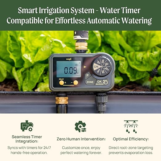 Vego Garden Irrigation Kit - Drip Irrigation System for Raised Garden Beds, Efficient Watering Solution for Vegetables, Flowers, and Plants, Easy DIY Installation (M)