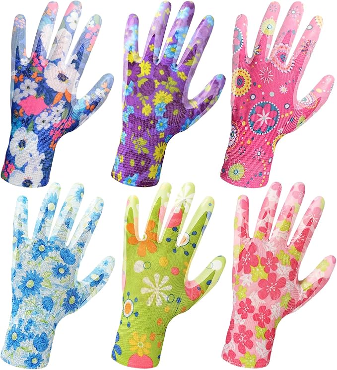 6 Pairs Gardening Gloves for Women - Breathable Rubber Coated Garden Gloves, Multi-purposes Gardening Gloves