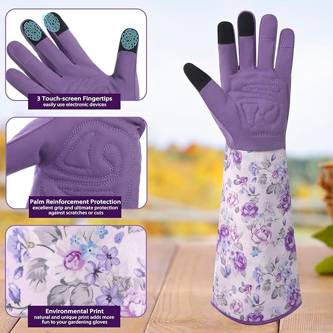Trifabricy Gardening Gloves for Women, Breathable Leather Garden Gloves with Grip, Thorn-Proof Puncture-Resistant Work Gloves
