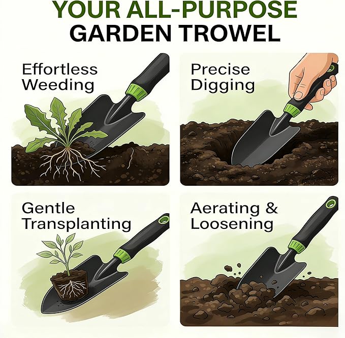 Seesii 12-Inch Stainless Steel Trowel & Weeder, Heavy Duty Gardening Tool with Ergonomic Handle, Ideal for Digging, Weed Pulling, Loosening Soil, Transplanting-Lawn, Yard, Flower Bed, Vegetable Garden