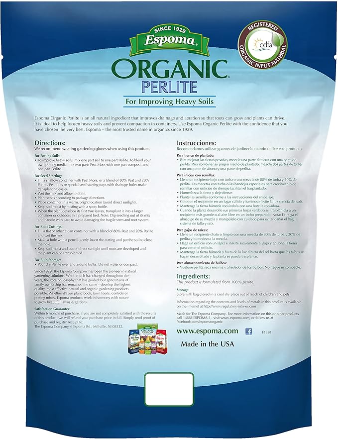 Espoma Organic Perlite; All Natural and Approved for Organic Gardening. Helps Loosen and Aerate Heavy Soils, Prevent Compaction & Promotes Root Growth – Pack of 1