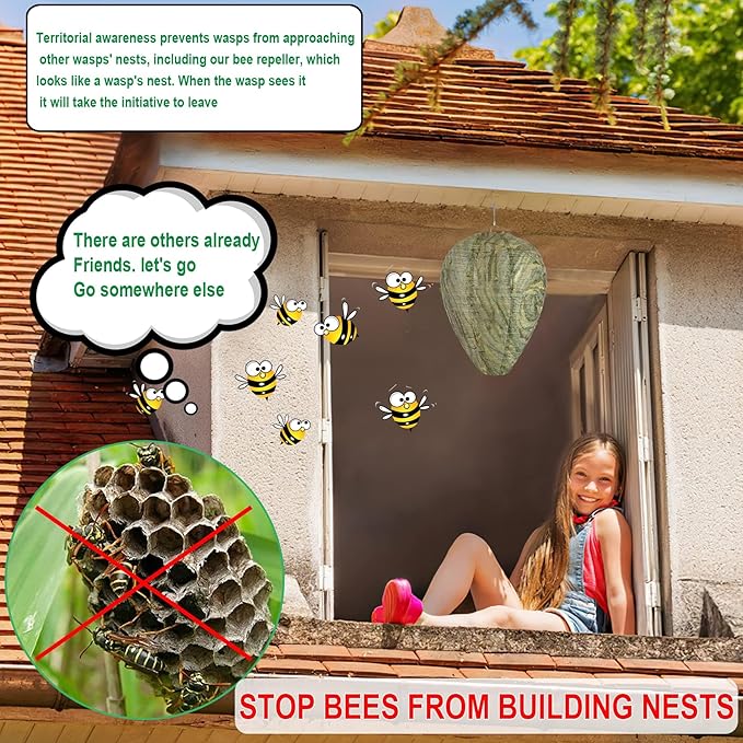 DECYOOL 4 Pack Paper Wasp Nest Decoy Hanging Wasp Nest Stay Away from Wasps Hornets Yellow Jackets