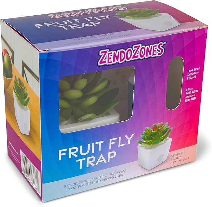 ZendoZones Succulent Fruit Fly Trap – Serene Sandy Design with White Base – Eco-Friendly Indoor Fruit Fly Control – Easy-to-Use Decorative Trap