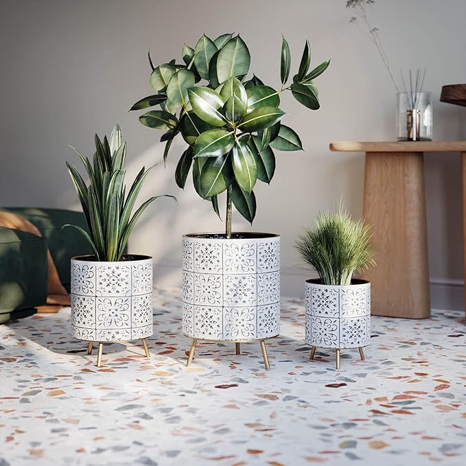 EverNest Tristan Neutral Minimal White and Black Modern Style Planter with Nyra Stand, SelectBase Plant Pots, Indoor Planter, Boho Home Decor, Minimalist Pot for Plants (Small, Gold)