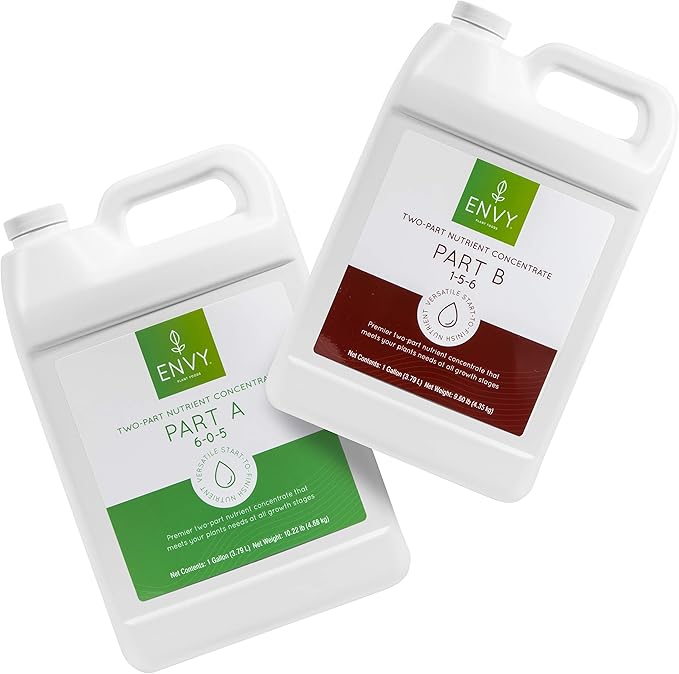 ENVY Hydroponic Plant Food A & B – Two-Part Liquid Nutrient for Indoor/Outdoor Plants - Soil, Coco, Hydroponics, DWC – Gallon Set