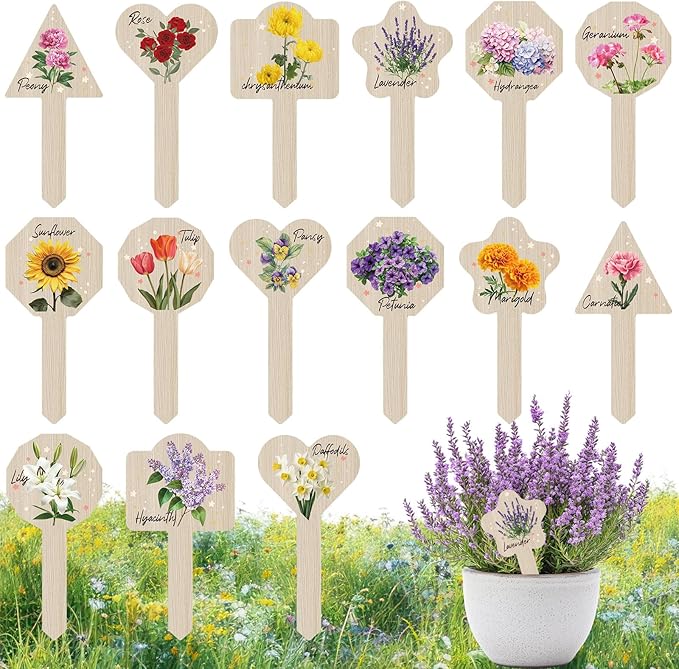 JUYRLE Plant Label Signs- 15PACK Flower Plant Markers, Herb Plant Tags for Outdoor Garden Waterproof, Gardening Supplies with Names, Indoor Patio Tags for Greenhouse Flowers Greenery Seedling