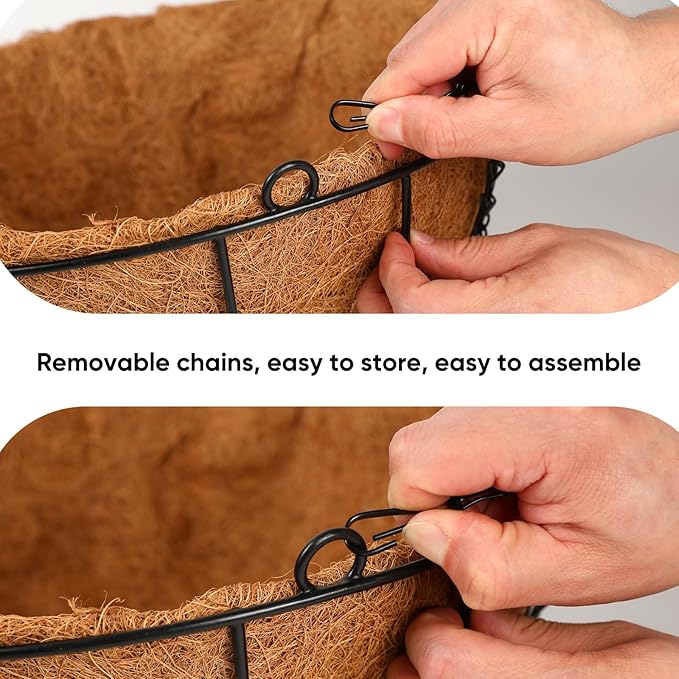 Hanging Basket Planter Plants Outdoor - 4 Pack 14 Inch Metal Hanging Planter with Coco Liners, Chain Hook Hanging Flower Pots for Indoor Outdoor Garden Porch Decoration