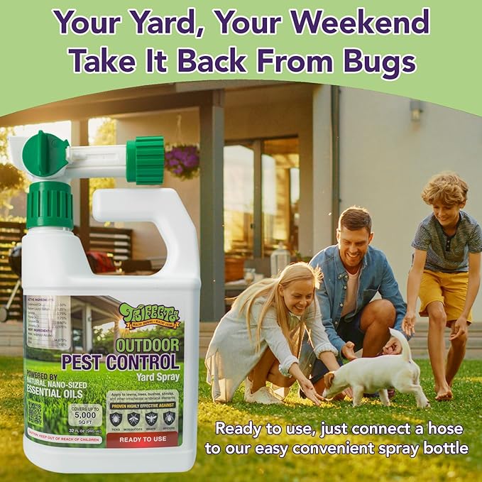 Trifecta Natural Outdoor Pest Control Yard Spray with Essential Oils | Mosquito, Ant, Flea, Tick, Gnat Killer on Contact & Repellent Treatment for Insects Bugs | Safe Around Kids & Pets | 32oz -2 Pack