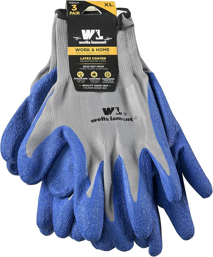 Wells Lamont 3 Pair Pack Latex Grip Work Gloves, Medium 133MF, Grey (Pack of 4)