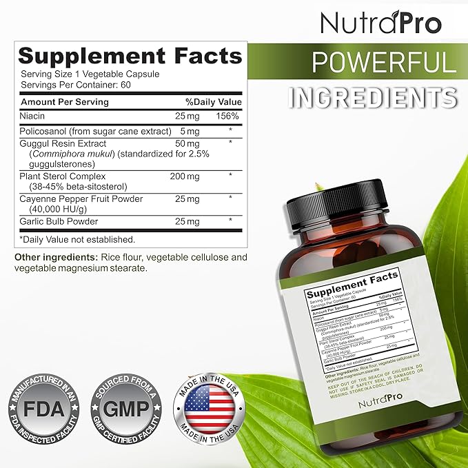 Heart Health Cholesterol Supplements - Cholesterol Health & Heart Support with Plant Sterols, Niacin & Garlic Powder.Vitamins Pills for Healthy Cholesterol and Healthy Heart.Two Months Supply.