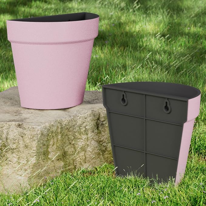 2 Pack Plastic Wall Planter for Indoor Plants, 7.5 Inch Hanging Wall Planter Pots, Wall Mounted Succulent Planters (Pink)