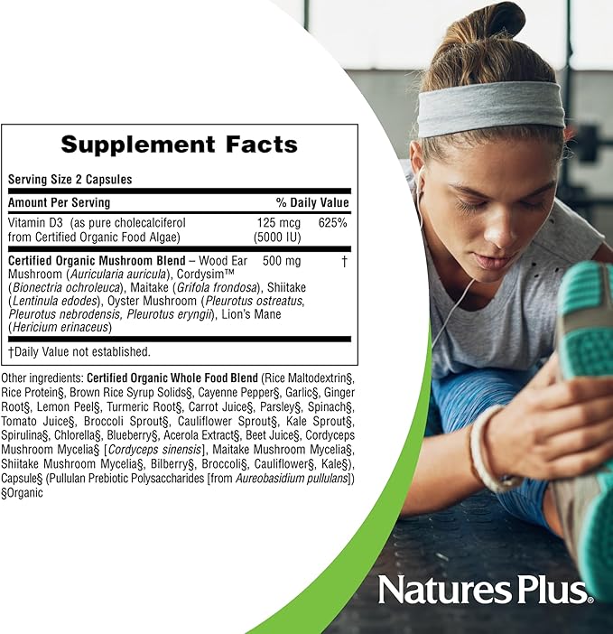 NaturesPlus Source of Life Garden Vitamin D3 - 60 Capsules, Pack of 3 - Immune System Support - USDA Certified Organic, Non-GMO, Vegan, Gluten Free - 90 Total Servings