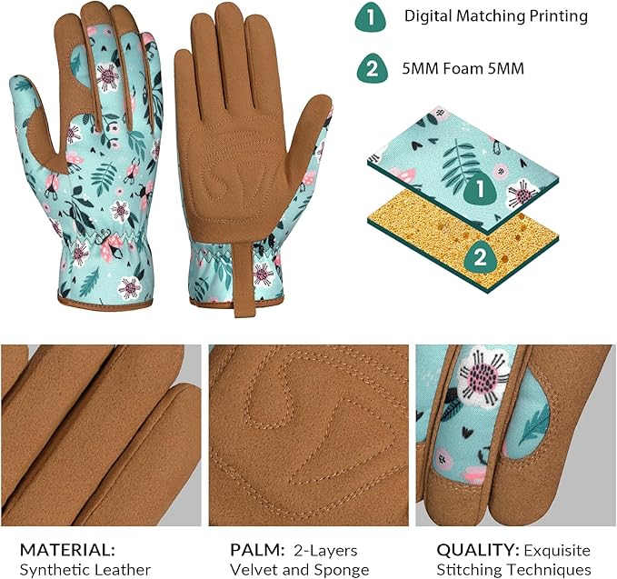 Pleneal Gardening Gloves for Women - Leather Garden Gloves Thorn Proof, Outdoor Protective Working Gloves