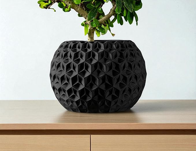 Trinity Sphere Planter – Modern Geometric Plant Pot for Indoor Plants, Succulents, Herbs Decorative Vase for Table, Shelf, Office, Home Decor (Black, Outer Dimensions: Compact 6" Width x 4.5" Height)