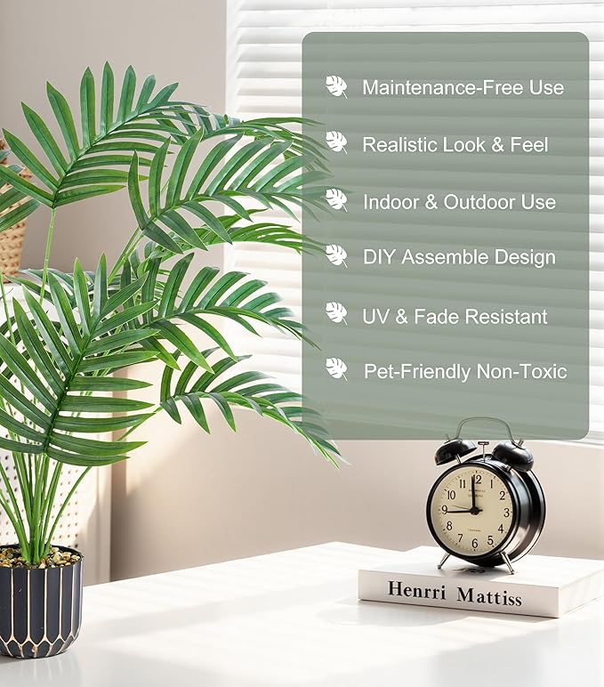 florisso 28" Artificial Areca Palm Plant Tall Fake Faux Plants Indoor Outdoor Tree for Living Room Home House Decoration