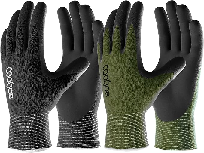 COOLJOB Gardening Gloves for Men, 6 Pairs Breathable Rubber Coated for Garden Weeding Landscaping, Outside Work for Lawn Yard, Men's Large Size, Black & Green