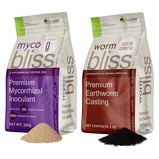 Worm Bliss (1 Qt) + Myco Bliss Granular (200 g) - Mycorrhizal Fungi Inoculant & Worm Castings for Plants - Mycorrhizae for Plants - Earthworm Castings Organic Fertilizer - Mycorrhizal Inoculant