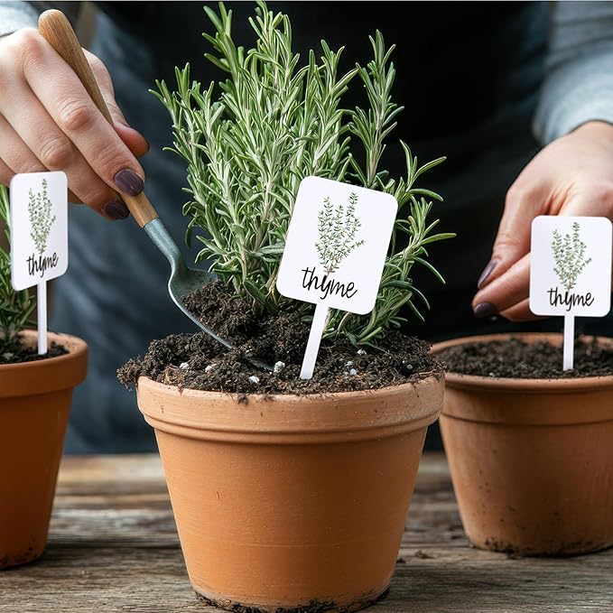 FYSUIMU 20Pcs Acrylic Plant Label Signs 20 Styles Garden Herb Markers Plant Stake Tags White Waterproof Tags with Herb Names for Nursery Indoor Outdoor Garden Decor