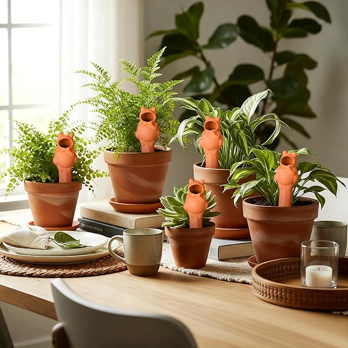 4 Pack Terracotta Self Watering Stakes Frogs Shaped Plant Watering Devices Spikes Irrigation Slow Release Plant Self Water Spikes Planter Insert for Garden Indoor Outdoor Pot Plants