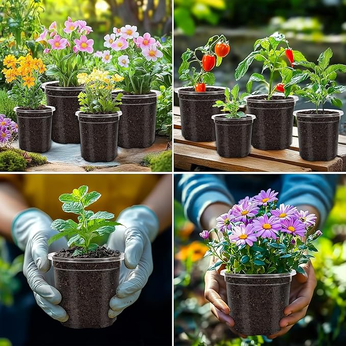 30 Packs 4 Inch Reinforced Clear Nursery Pots for Plants with Drainage Holes, High Transparency Plastic Seedling Plant Pot with Drainage Holes Have 20 Labels