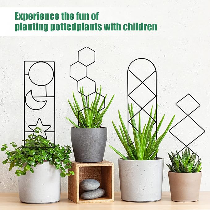 Wellsign Plant Trellis for Climbing Plants Indoor, 15.94Inch Small Garden Metal Houseplant Trellis for Potted Plants Outdoor with 4 Patterns for Vine Ivy Flower Plant Support Lover Gifts Lattice