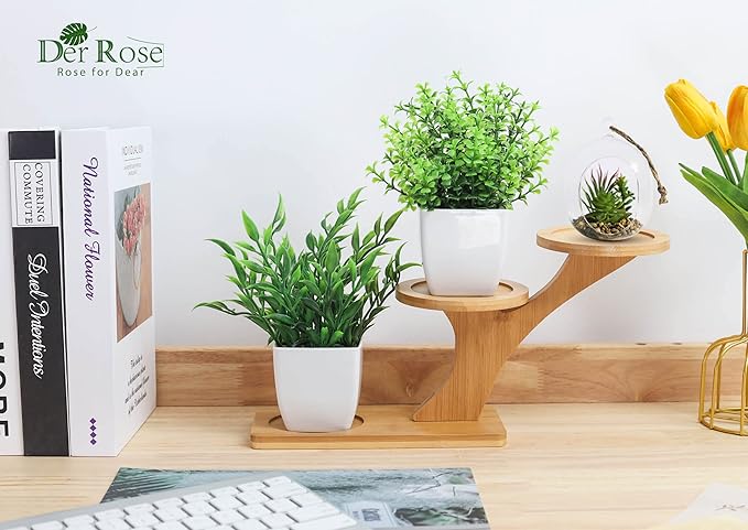 Der Rose 2 Pack Fake Plants Mini Artificial Greenery Potted Plants for Home Decor Indoor Office Table Room Farmhouse