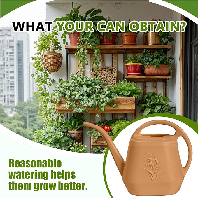 Hand Plastic Watering Can - for Indoor and Outdoor Home Garden Plants - with Long Spout - Copper Color - 1/2 Gallon