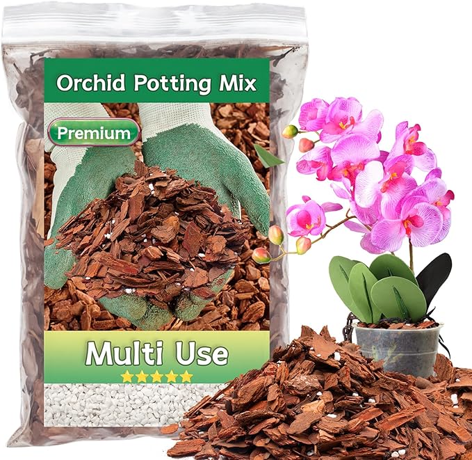 Orchid Bark Potting Mix, 1QT Premium Orchid Potting Mix, Orchid Bark for Indoor Plants with Pine Bark & Perlite, Superior Ventilation & Drainage to Boost Plants’ Growth, Orchid Soil