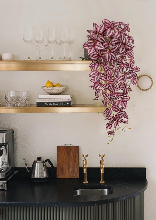 DILATATA Fake Hanging Plants Artificial Hanging Plants 187 Leaves Faux Wandering Jew Hanging Leaves Plants for Wall Shelf Home Indoor Outdoor Decor - 2 Pack