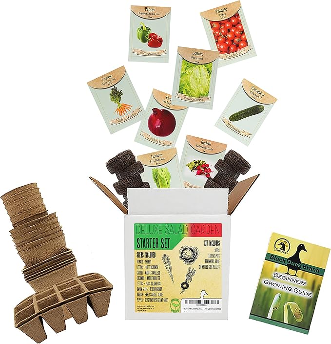 Deluxe Salad Garden Starter Kit - Includes: Seeds, Peat Pots, Netted Coir Pellets, and a Beginners Guide - Easy Starter Kit for Gardeners - Heirloom, Non-GMO (Deluxe Salad Garden Starter Set)
