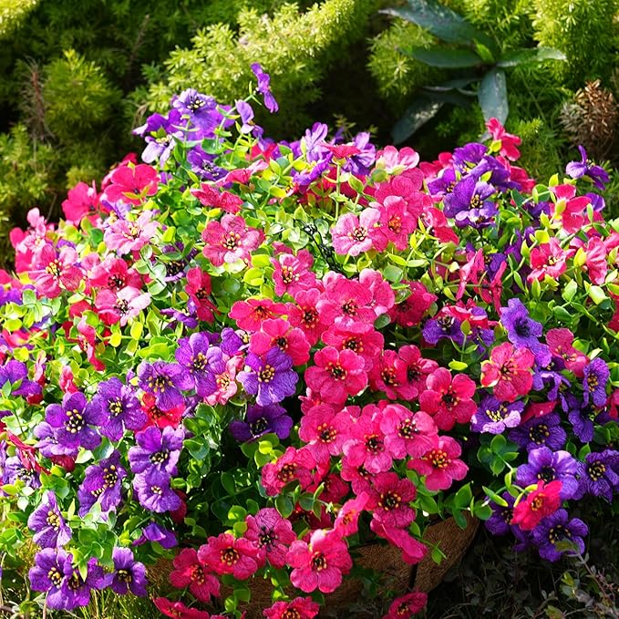 trytuny Artificial Flowers for Outdoor, UV Resistant Fake Silk Flowers, Realistic Faux Plants for Outside Indoor Porch Patio Window Box Planter Home Decor (20, Rosy)