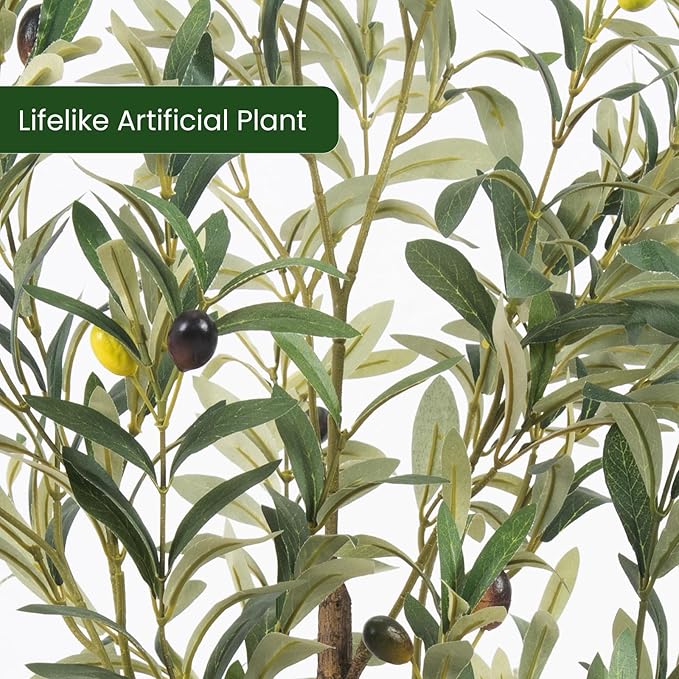 Artificial Fake Olive Tree 4FT Tall 2Pack Faux Silk Olive Tree for Home Living Room Office Decor Faux Artificial Plants Indoor Fake Potted Plants with Fruit & Free Moss