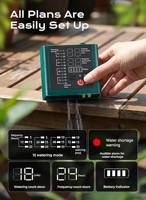 Solar Drip Irrigation System with USB Charging, Indoor Outdoor Plant Watering Devices for 15 Potted Plants, Automatic Watering System IP44 Waterproof 2200mAh for Garden Farm Greenhouse(Green)