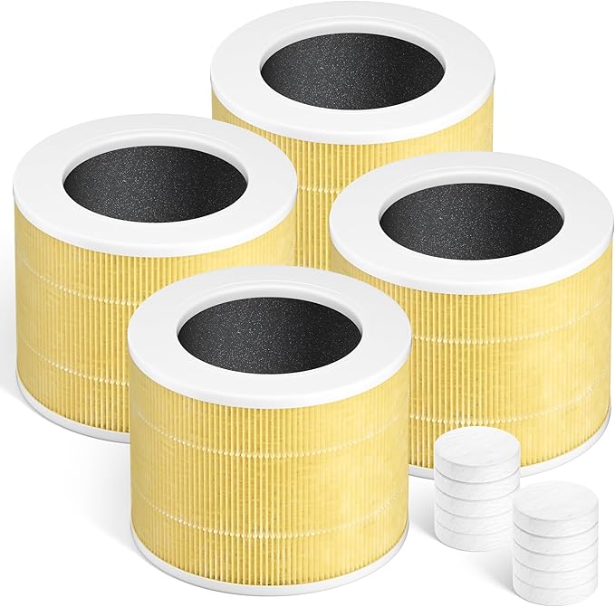 Core Mini Replacement Filter Compatible with LEVOIT Core mini-P Air Purifier, 3-in-1 Great High-Efficiency Materials With Activated Carbon,Core Mini-RF,4 Filter & 10 Fragrance Sponge，Yellow