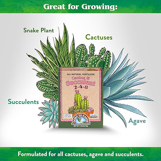 Down To Earth All Natural Fertilizers Organic Cactus & Succulent Mix - Plant Food for Cactuses, Agaves, Aloes, Jades, and Yuccas 2-4-8, 1 lb