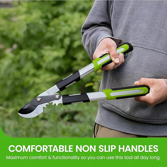 GARDEN GURU Bypass Loppers Tree Trimmer Clipper 3X Cutting Power Gardening Loppers Pruning Shear, Comfort Grip Handles, High Carbon Steel Blade, Heavy Duty Branch Cutter, Cut Thick Branches w Ease (4)