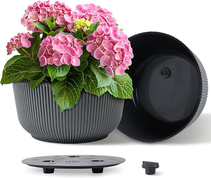 T4U 12 Inch Self Watering Pots for Indoor Plants, 2 Pack Large Plant Pots, Self Watering Planter for Indoor Plants, Durable Plastic Pots (2 Pack,12", Gray)