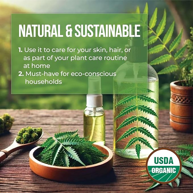Pure Virgin Organic Neem Oil for Skin, Hair & Face - 100% Natural & Unrefined Neem Oil for Plants - Cold Pressed Seed Oils - Safe for Dog, Scalp & Hair Growth - 1 Fl Oz