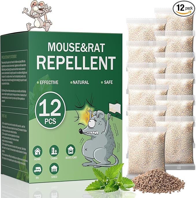 Mouse Repellent Pouches 12 Pack Squirrel Rodent Mice Repellent Pouches with Peppermint Oil-Repels Mouse,Mice, Rats,Mosquito,Roaches,Ants,Moths,Spiders-Pest Control