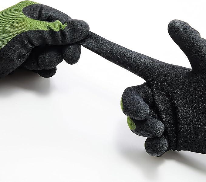 COOLJOB Gardening Gloves for Men, 2 Pairs Breathable Rubber Coated for Garden Weeding Landscaping, Outside Work for Lawn Yard, Men's Xlarge Size, Black & Green