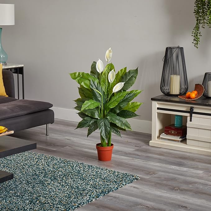 Nearly Natural 42in Artificial Peace Lily Spathiphyllum, Real Touch Silk Plant Faux Greenery for Indoor Home Decor